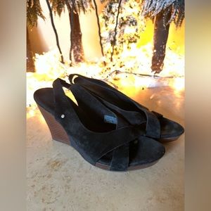 UGG Hazel Black Suede Slingback Wedges